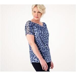 ATTITUDES BY RENEE NEW $60 Global Illusions Printed Tunic Rain Leopard XS